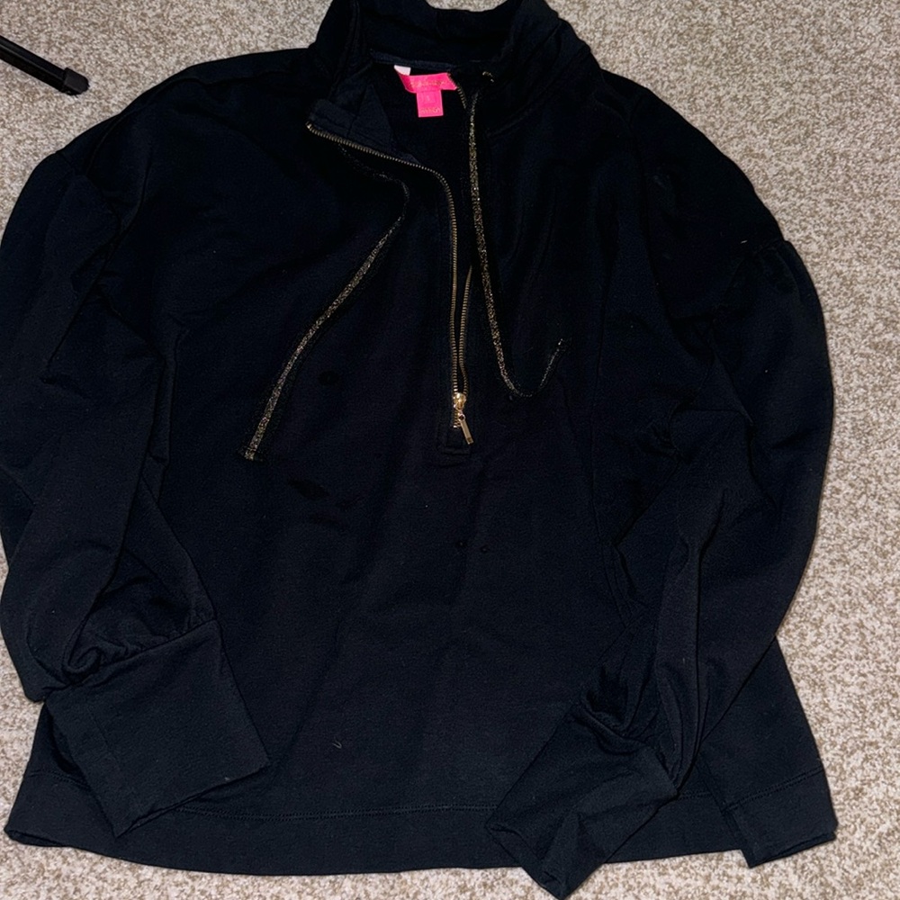 Lilly Pulitzer size large black pullover gold zipper sweatshirt